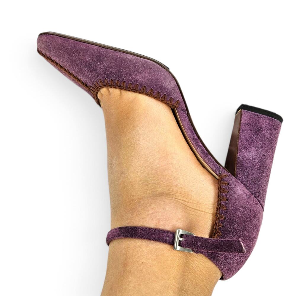 Vintage Prada Heels Purple Suede Whipstitch Square Toe - IT 38 (US 8) - Picture 2 of 7